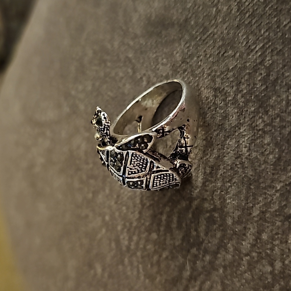 Silvertone Marcasite Tortoise Turtle Movable Head… - image 3